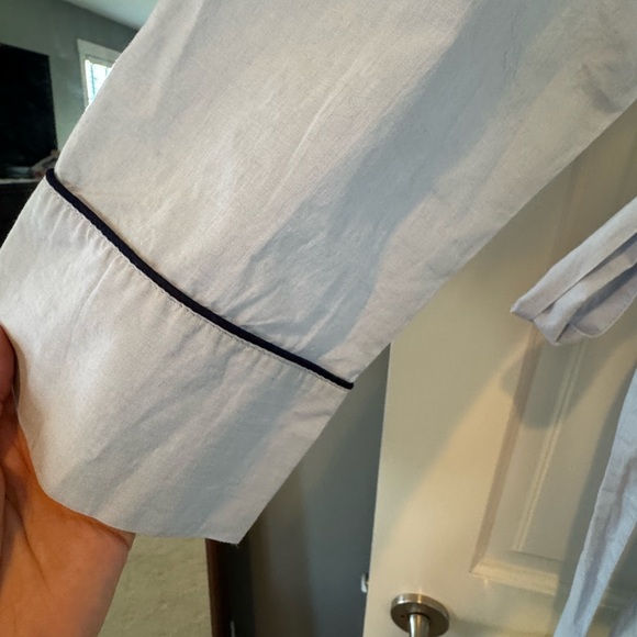 J. Crew Light Blue navy piping Women's cotton melted robe S/M NWT - Picture 4 of 5